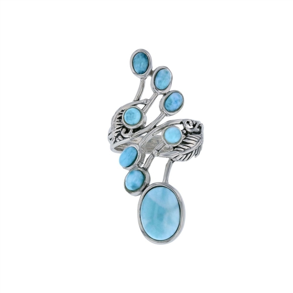 925 Sterling Silver Larimar Oval & Round Shapes Branch Vintage Ring 8.4 gm